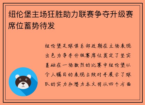 纽伦堡主场狂胜助力联赛争夺升级赛席位蓄势待发
