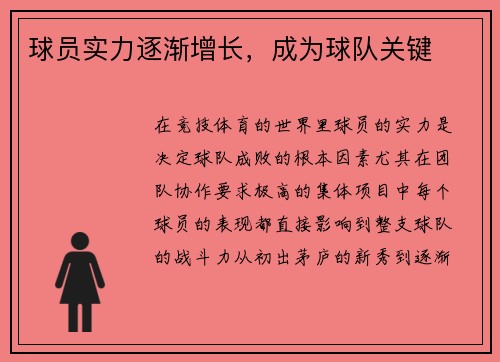 球员实力逐渐增长，成为球队关键