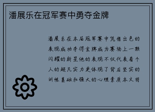 潘展乐在冠军赛中勇夺金牌